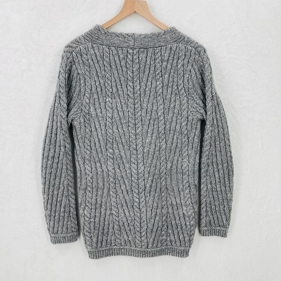Nua Cable Knit Sweater Womens Small 100% Extra Fine Merino Wool Gray - Picture 8 of 10
